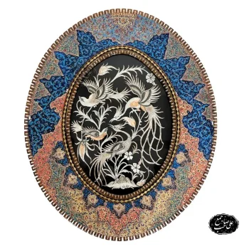 تابلو قلمزنی بیضی پلاک گل و مرغ 50*70سانتی