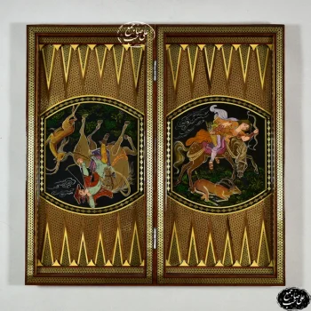 تخته نرد و شطرنج خاتم سیمی طرح شکار آهو
