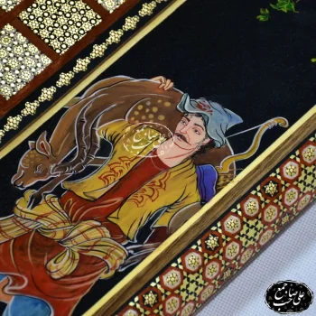 تخته نرد و شطرنج خاتم سیمی طرح شکار آهو - Image 2