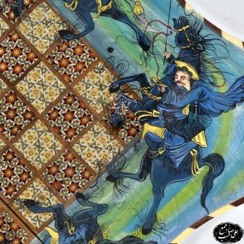 تخته نرد لبگرد طرح شکار و اسب و چوگان با طرح دور تذهیب کد135 - Image 2