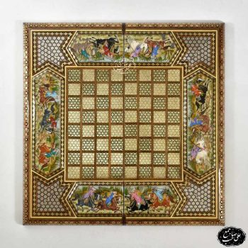 تخته نرد لبگرد طرح شکار و اسب و چوگان با طرح دور تذهیب کد135 - Image 3