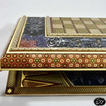 تخته نرد و شطرنج خاتمکاری اسب و چوگان سفید قلم - Image 3
