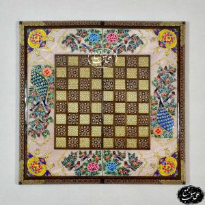 تخته نرد و شطرنج 50CM لبگرد خاتمکاری طرح گل و مرغ کرمانی