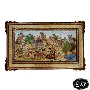 تابلو نقاشی شکارگاه با قاب خاتم اصفهان