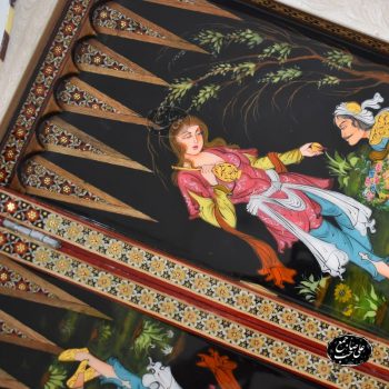 تخته نرد و شطرنج دالبر خاتمکاری نقاشی لیلی و مجنون کد 113 - Image 4