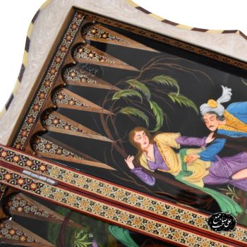 تخته نرد و شطرنج دالبر خاتمکاری نقاشی لیلی و مجنون کد 112 - Image 5