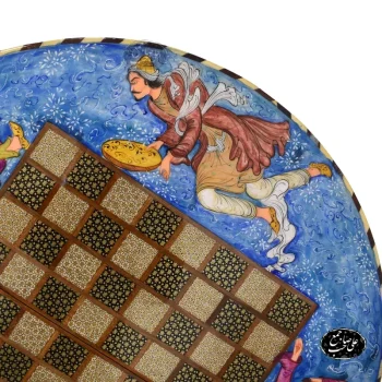 تخته نردشطرنج گرد خاتم طرح نقاشی لیلی و مجنون کد 115 - Image 3