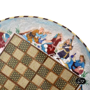 تخته نردشطرنج گرد خاتم طرح نقاشی مجلس بزم شاهانه کد 116 - Image 3