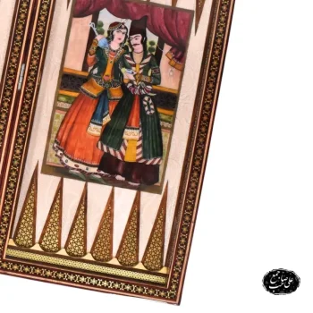تخته نرد شطرنج لبگرد خاتم 60 سانتی طرح نقاشی قاجار کد 120 - Image 3