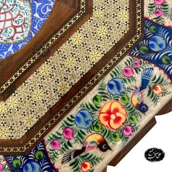 ساعت دیواری خاتم و مینا بیضی با نقاشی گل و مرغ - Image 3