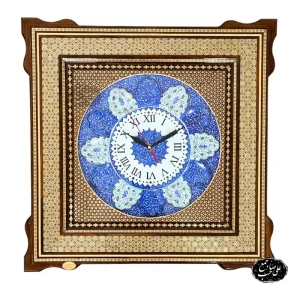 ساعت دیواری خاتم‌کاری قاب میناکاری ۵۰×۵۰ سانتی‌متر کد 300