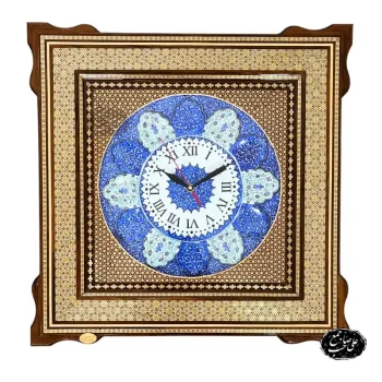 ساعت دیواری خاتم‌کاری قاب میناکاری ۵۰×۵۰ سانتی‌متر کد 300