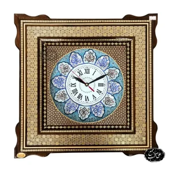 ساعت دیواری خاتم‌کاری قاب میناکاری ۵۰ سانتی‌متر کد 301