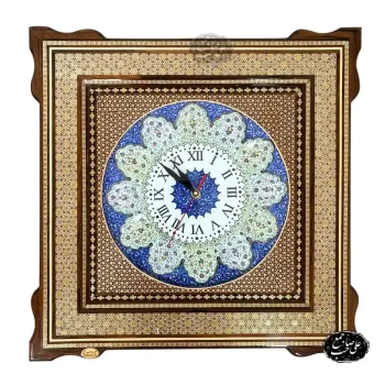 ساعت دیواری خاتم‌کاری قاب میناکاری ۵۰ سانتی‌متر کد 302