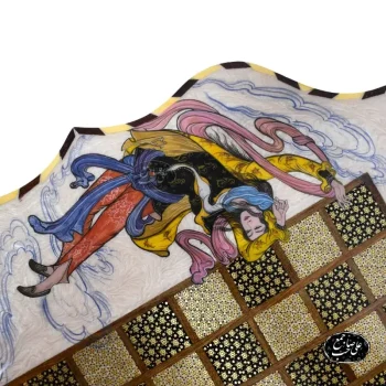 تخته نرد و شطرنج کنگره_ای خاتمکاری طرح نگارگری فرشچیان کد 132 (6)