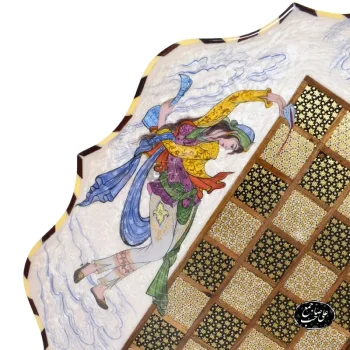 تخته نرد و شطرنج کنگره_ای خاتمکاری طرح نگارگری فرشچیان کد 132 (6)