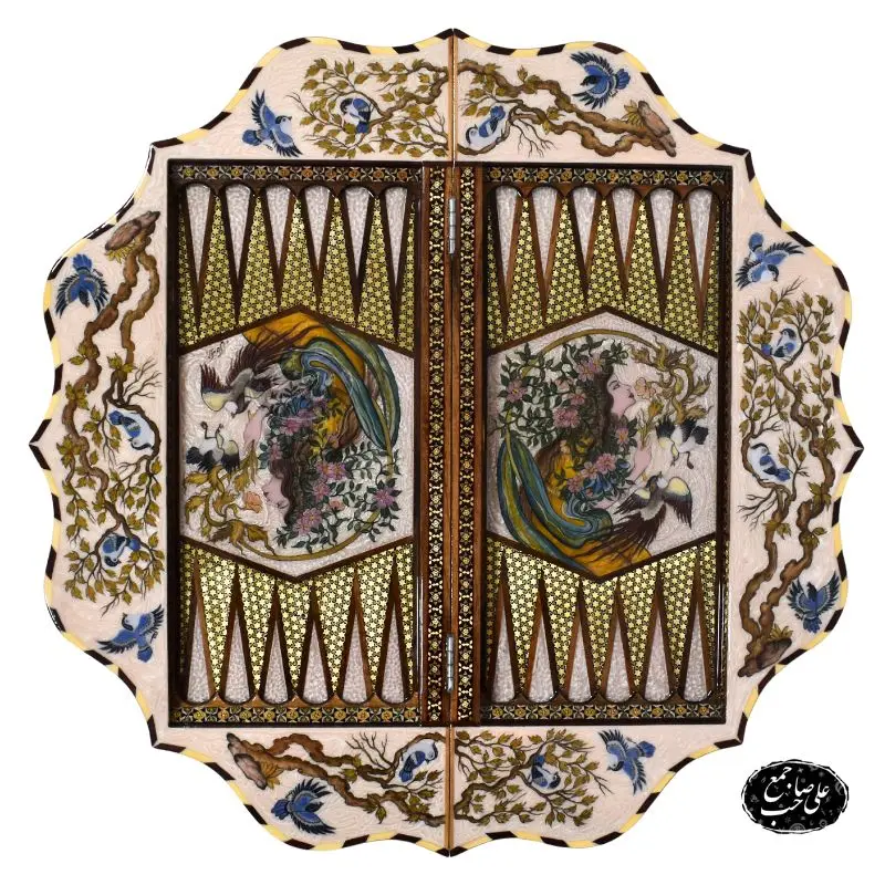 تخته نرد و شطرنج کنگره_ای خاتمکاری طرح نگارگری فرشچیان کد 132 (6)