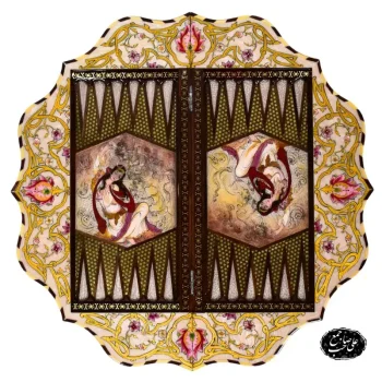 تخته نرد و شطرنج کنگره‌ای خاتمکاری طرح لیلی و مجنون کد 129 - Image 2