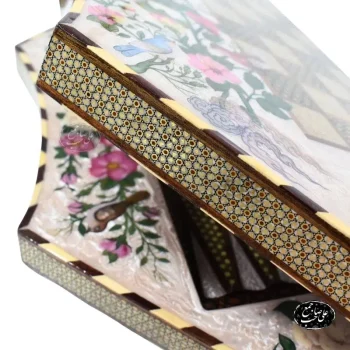 تخته نرد شطرنج هشت گوشه خاتمکاری 60 سانتی اعلاء نقاشی گل و مرغ کد 126 - Image 7