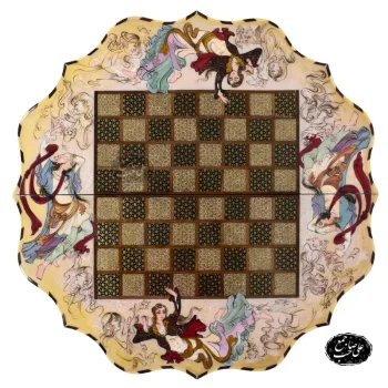 تخته نرد و شطرنج کنگره‌ای خاتمکاری طرح لیلی و مجنون کد 129