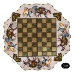 تخته نرد و شطرنج کنگره‌ای خاتمکاری طرح اسب‌وچوگان کد 127