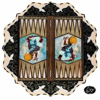 خرید تخته نرد و شطرنج خاتم نقاشی بزم کد 131 برند صاحب جمع