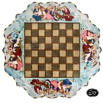 خرید تخته نرد و شطرنج خاتم نقاشی بزم کد 131 برند صاحب جمع