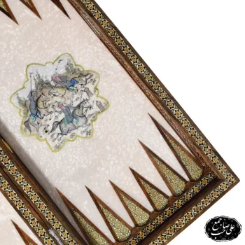 تخته نرد شطرنج 50 سانتی لبگرد خاتمکاری طرح اسب‌وچوگان کد 136 - Image 3