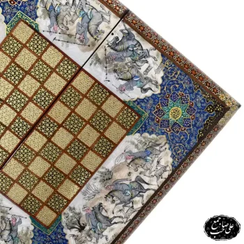 تخته نرد شطرنج 50 سانتی لبگرد خاتمکاری طرح اسب‌وچوگان کد 136 - Image 4