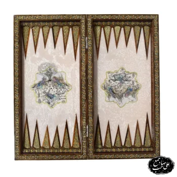 تخته نرد شطرنج 50 سانتی لبگرد خاتمکاری طرح اسب‌وچوگان کد 136 - Image 2