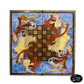 تخته نرد وشطرنج خاتمکاری اعلاء 50 سانتی طرح نقاشی لیلی و مجنون کد 134 برند صاحب جمع (1)