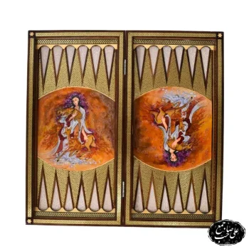 تخته نرد وشطرنج خاتمکاری اعلاء 50 سانتی طرح نقاشی لیلی و مجنون کد 134 برند صاحب جمع (1)