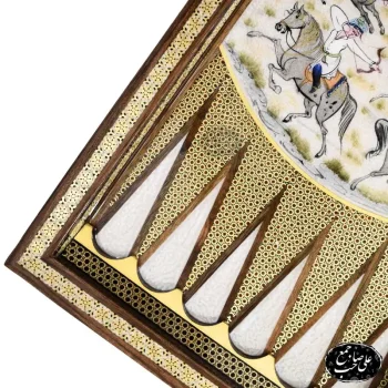 تخته نرد وشطرنج خاتمکاری اعلاء 50 سانتی طرح نقاشی لیلی و مجنون کد 136 برند صاحب جمع (7)