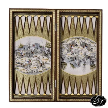 تخته نرد وشطرنج خاتمکاری اعلاء 50 سانتی طرح نقاشی لیلی و مجنون کد 136 برند صاحب جمع (7)