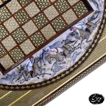 تخته نرد وشطرنج خاتمکاری اعلاء 50 سانتی طرح نقاشی لیلی و مجنون کد 136 برند صاحب جمع (7)