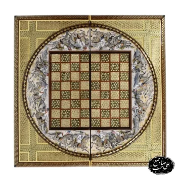 تخته نرد وشطرنج خاتمکاری اعلاء 50 سانتی طرح نقاشی لیلی و مجنون کد 136 برند صاحب جمع (7)