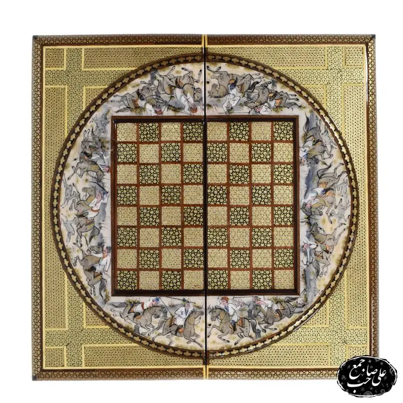 تخته نرد وشطرنج خاتمکاری اعلاء 50 سانتی طرح نقاشی لیلی و مجنون کد 136 برند صاحب جمع (7)