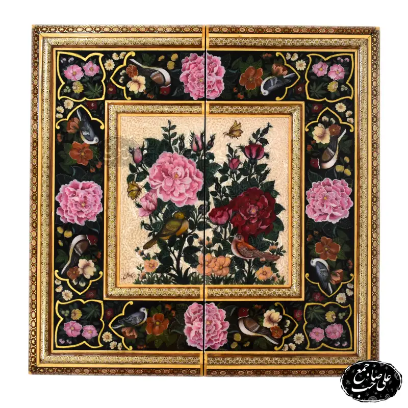 تخته نرد تابلو خاتم نقاشی گل و مرغ کد 141
