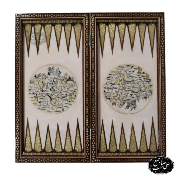 تخته نرد خاتم با نگارگری چوگان سیاه قلم 50 در 50 کد 145 (2)