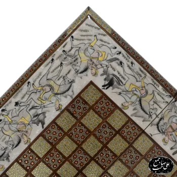 تخته نرد خاتم با نگارگری چوگان سیاه قلم 50 در 50 کد 145 (2)