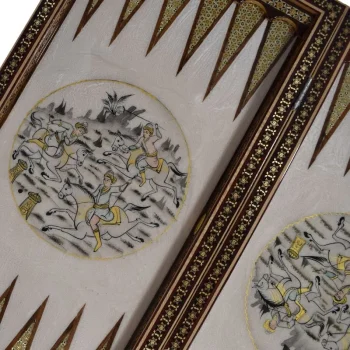 تخته نرد خاتم با نگارگری چوگان سیاه قلم 50 در 50 کد 145 (2)