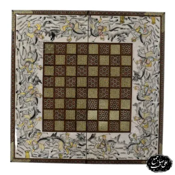 تخته نرد خاتم با نگارگری چوگان سیاه قلم 50 در 50 کد 145 (4)