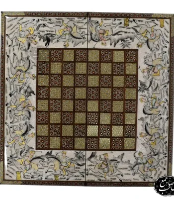 تخته نرد خاتم با نگارگری چوگان سیاه قلم 50 در 50 کد 145 (4)