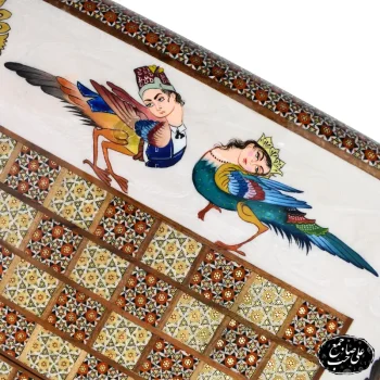 تخته‌نرد و شطرنج تمام خاتم نقاشی اصیل ایرانی گل و مرغ قاجاری کد142