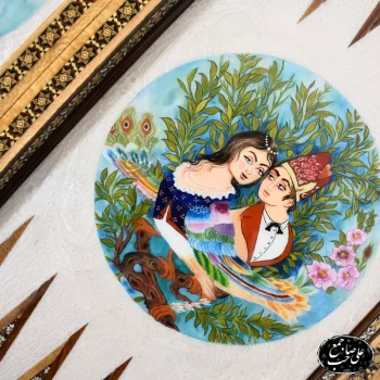 تخته‌نرد و شطرنج تمام خاتم نقاشی اصیل ایرانی گل و مرغ قاجاری کد142