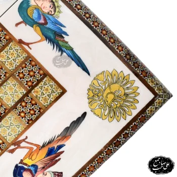 تخته‌نرد و شطرنج تمام خاتم نقاشی اصیل ایرانی طرح عاشقانه گل و مرغ قاجاری کد142 - Image 5