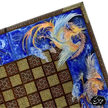 تخته نرد و شطرنج خاتمکاری طرح سیمرغ اساطیری 50 سانت کد 146