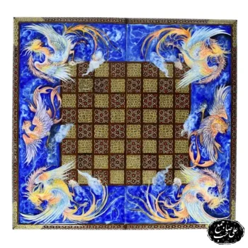 تخته نرد و شطرنج خاتمکاری طرح سیمرغ اساطیری 50 سانت کد 146