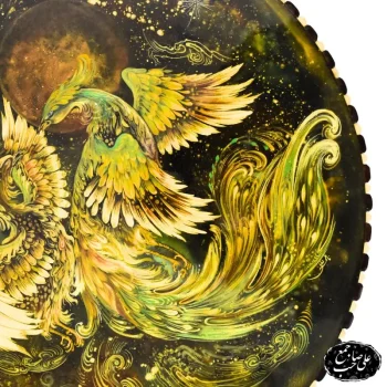 تابلو نقاشی گرد سیمرغ اساطیری با قاب خاتم _ هنر اصیل اصفهان – خاتم کرفتس (3)