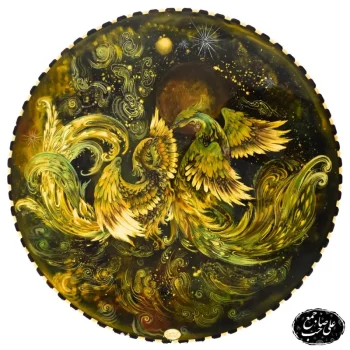 تابلو نقاشی گرد سیمرغ اساطیری با قاب خاتم _ هنر اصیل اصفهان – خاتم کرفتس (3)